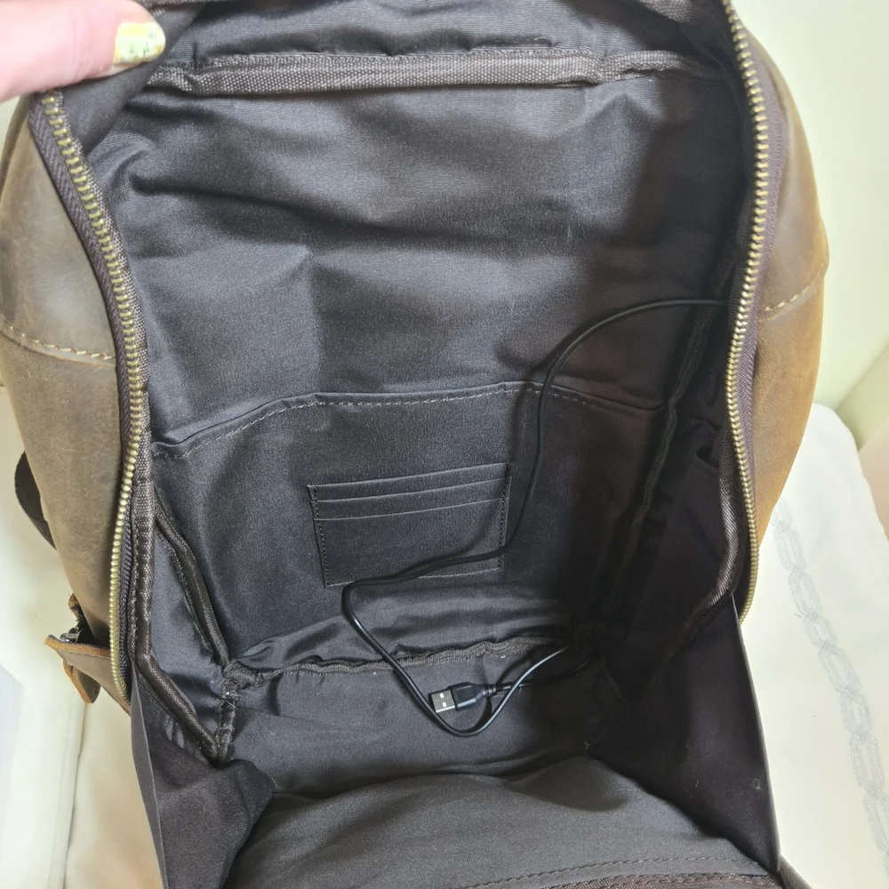 Brown Leather Men's Smart Messenger Crossbody Laptop Bag